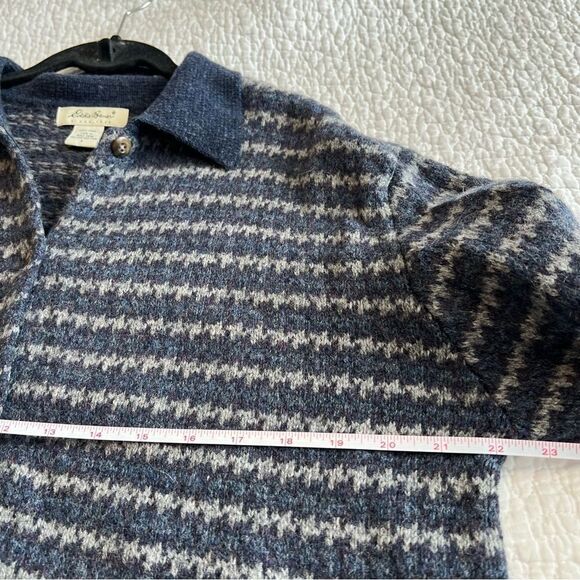✨ Eddie Bauer Women’s 100% Wool Blue Gray Striped Cardigan Large - Picture 9 of 10